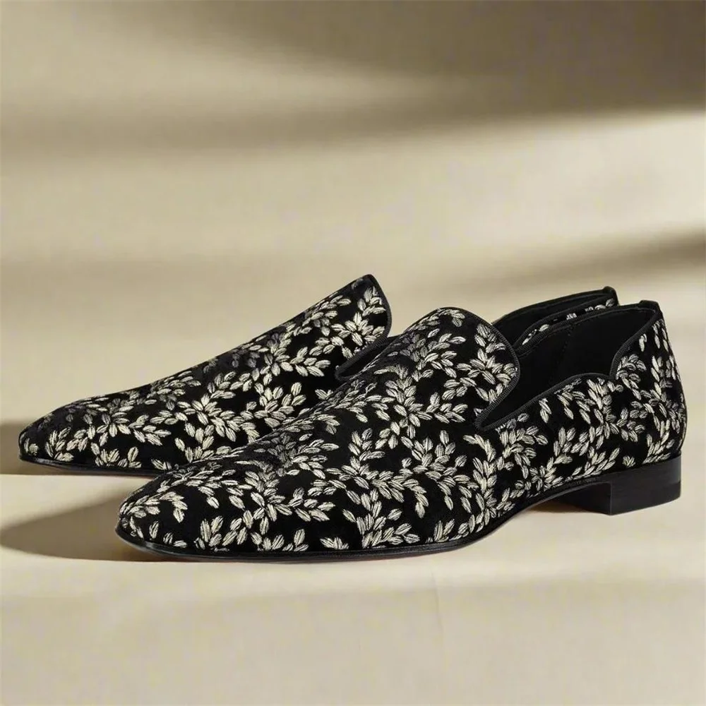 Formal Upper Wear Men - Mocasines Negros con Diseño Floral para